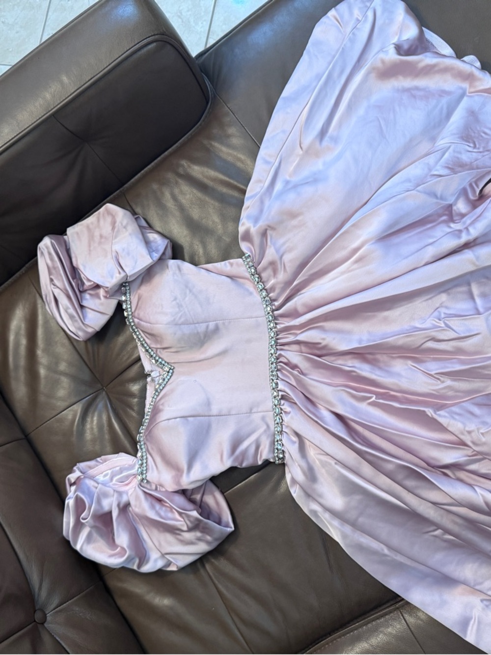 Mac Duggal Light Pink Satin Strapless Dress with Crystal Embellishment - Picture 3 of 9